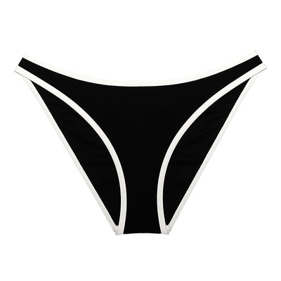 Underprotection bikini briefs in black with white trim made of 85% polyester (recycled) and 15% elastane