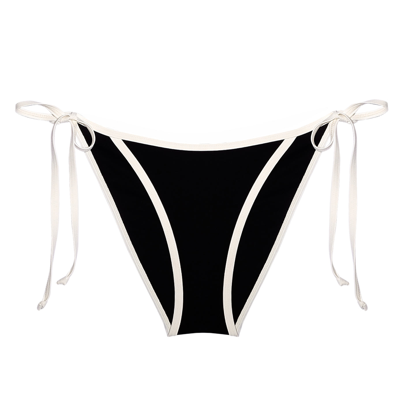 Underprotection tanga bottom in black with white trim made of 85% polyester (recycled) and 15% elastane