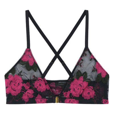 Underprotection bra in black with a flower design made from recycled polyamide 