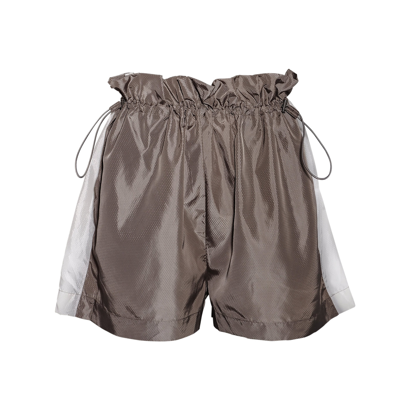 Underprotection track shorts in brown, green and white made from 100% polyester (recycled)